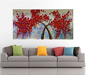 Quadro Pintura Tela Arvores e Flores Modernas Em Altos Relevos 2085