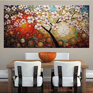 Quadro Pintura Tela Arvores e Flores Modernas Em Altos Relevos 2095