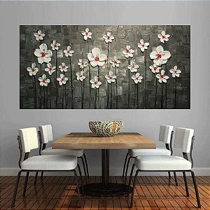 Quadro Pintura Tela Arvores e Flores Modernas Em Altos Relevos 2097