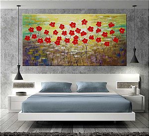 Quadro Pintura Tela Arvores e Flores Modernas Em Altos Relevos 2102