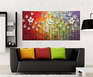 Quadro Pintura Tela Arvores e Flores Modernas Em Altos Relevos 2158