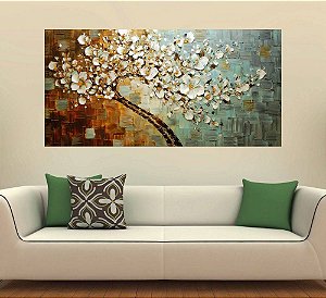 Quadro Pintura Tela Arvores e Flores Modernas Em Altos Relevos 2164 - 80x160cm