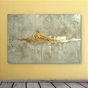 Quadro Decorativo Abstrato Cinza e Dourado Cimento Texturizado 6006