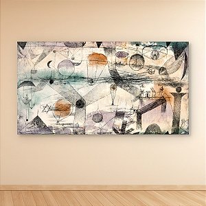 Quadro Decorativo Abstrato Estilo Paul Klee com Formas Geométricas e Cores Suaves 6072