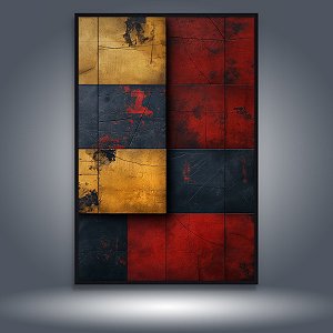 Quadro Decorativo Abstrato Geométrico Texturizado Vermelho Dourado e Preto 6080