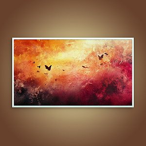 Quadro Decorativo Abstrato Moderno Borboletas em Tons Vermelho e Laranja 6008