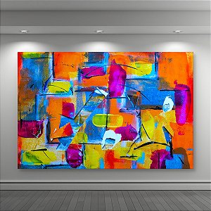Quadro Decorativo Abstrato Moderno Colorido Laranja Azul e Amarelo 6000
