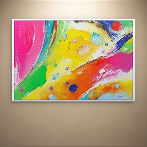 Quadro Decorativo Abstrato Moderno Colorido Tons Vibrantes Amarelo e Rosa 6013