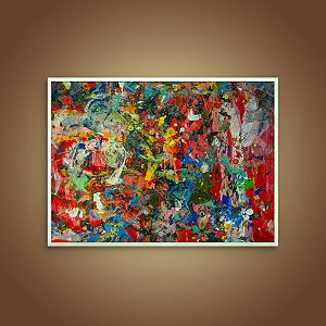 Quadro Decorativo Abstrato Moderno com Cores Vibrantes e Textura de Tinta 6079
