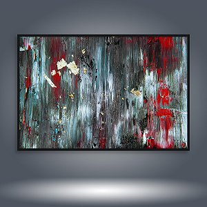 Quadro Decorativo Abstrato Moderno com Folha de Ouro e Textura Vermelha 6084
