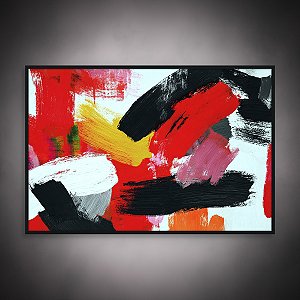 Quadro Decorativo Abstrato Moderno com Pinceladas Texturizadas Vermelho e Preto 6081
