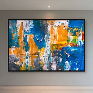 Quadro Decorativo Abstrato Moderno com Textura em Relevo Azul e Dourado 6060
