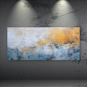 Quadro Decorativo Abstrato Moderno com Textura em Tons de Azul e Dourado 6064