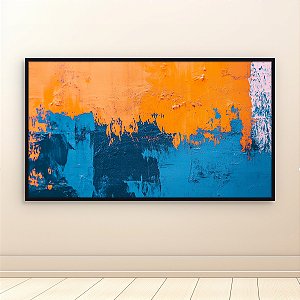 Quadro Decorativo Abstrato Moderno com Textura em Tons de Laranja e Azul 6042