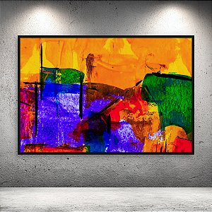 Quadro Decorativo Abstrato Moderno Cores Vibrantes Laranja Azul e Verde 6040