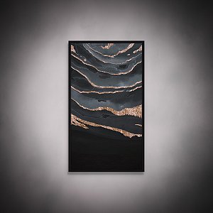 Quadro Decorativo Abstrato Mármore Azul Escuro com Linhas Douradas 6023