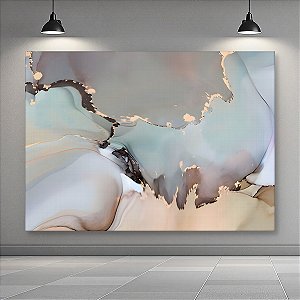 Quadro Decorativo Abstrato Mármore Fluido Tons Pastel Dourado e Cinza 6046