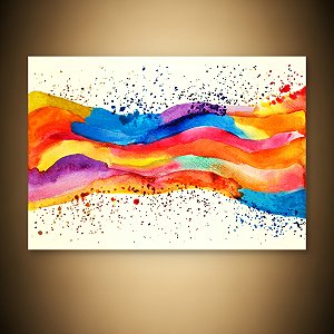 Quadro Decorativo Abstrato Ondas Coloridas em Aquarela Tonalidades Vibrantes 6065