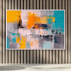 Quadro Decorativo Abstrato Texturizado Cores Vibrantes Amarelo e Turquesa 6051