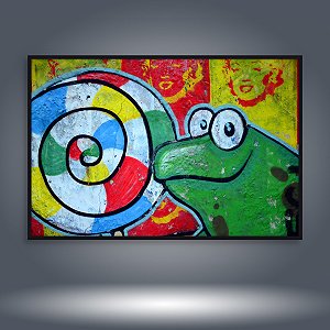 Quadro Decorativo Grafite Urbano Sapo Verde e Caracol Colorido Pop Art 6075