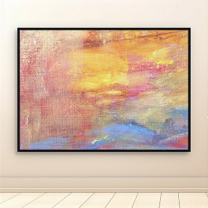 Quadro Decorativo Paisagem Abstrata Pôr do Sol Céu Dourado e Mar 6061