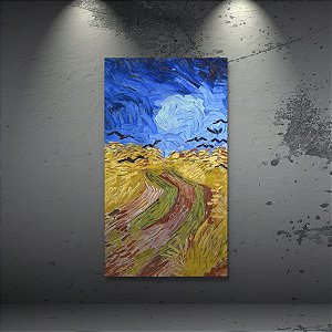 Quadro Decorativo Paisagem Campo de Trigo Trilha e Céu Azul com Corvos 6029