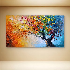 Quadro Decorativo Árvore Abstrata Colorida Outono Textura Espatulada 6053