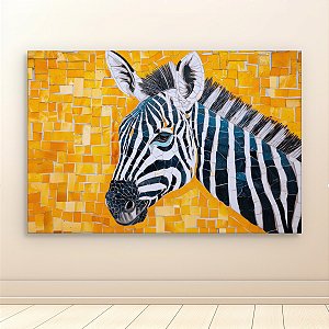 Quadro Decorativo Mosaico Zebra Arte Abstrata Fundo Amarelo 6101