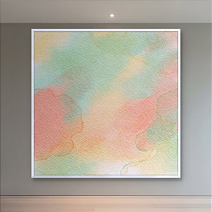 Quadro Decorativo Abstrato Aquarela Tons Pasteles Verde e Coral Suave 6106