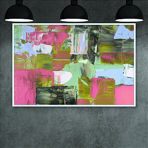 Quadro Decorativo Abstrato Moderno com Pinceladas Rosas e Verdes 6112