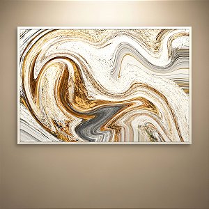Quadro Decorativo Abstrato Mármore Líquido Dourado e Branco Fluido 6108
