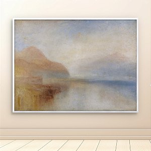 Quadro Decorativo Paisagem Montanhas Névoa Lago Neve Tons Pastéis 6105
