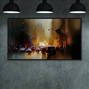 Quadro Decorativo Cidade Noturna Luzes de Rua e Tráfego Urbano Impressão Abstrata 6127