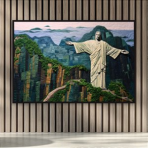 Quadro Decorativo Cristo Redentor Arte Têxtil Paisagem Rio de Janeiro 6128