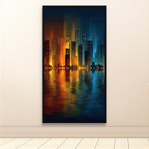 Quadro Decorativo Paisagem Urbana Noturna Arranha-Céus e Rio Espelhado 6124