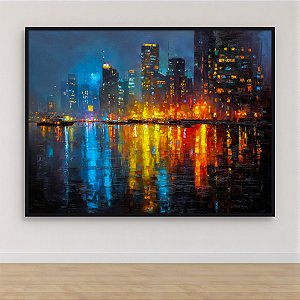 Quadro Decorativo Paisagem Urbana Noturna Luzes da Cidade e Reflexo na Água 6126