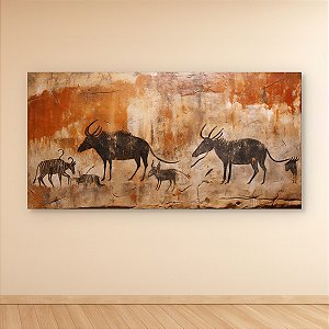 Quadro Decorativo Arte Rupestre Primitiva Animais na Caverna 6132