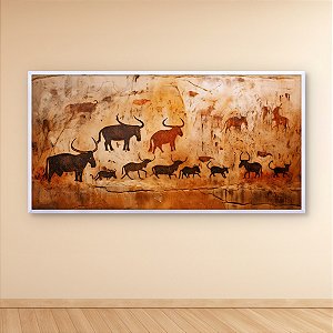 Quadro Decorativo Arte Rupestre Pré-Histórica Pintura em Caverna de Animais Selvagens e Touros 6130