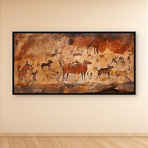 Quadro Decorativo Pintura Rupestre Animais Primitivos Arte Caverna 6141