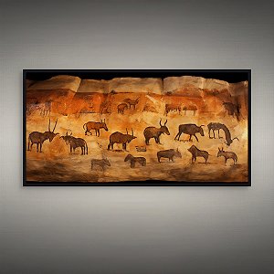 Quadro Decorativo Pintura Rupestre Animais Pré-Históricos Caverna 6129