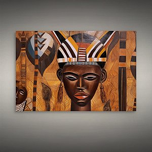 Quadro Decorativo Rosto Africano Tribo Étnica Com Adorno de Cabeça e Lança 6137