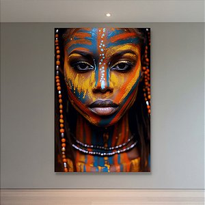 Quadro Decorativo Rosto Feminino Pintura Tribal Cores Vibrantes Africano 6152