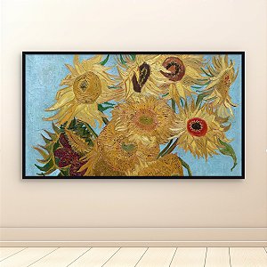 Quadro Decorativo Girassóis de Van Gogh Vaso com Fundo Azul Turquesa 6160