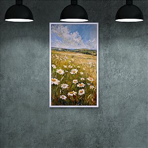 Quadro Decorativo Paisagem Campo de Margaridas e Céu Azul Impressionista 6161