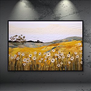 Quadro Decorativo Paisagem Colinas Douradas Campo de Flores e Texturas Têxteis 6154