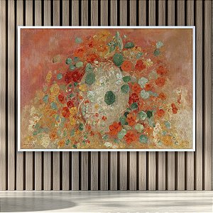 Quadro Decorativo Vaso de Flores Nastúrcios Vermelhos e Amarelos 6157