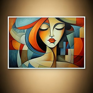 Quadro Decorativo Abstrato Estilo Cubista Mulher com Cores Vibrantes 6175