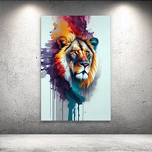 Quadro Decorativo Leão Abstrato Aquarela Colorido Arte Moderna 6186