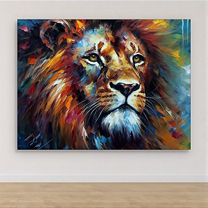 Quadro Decorativo Leão Abstrato Colorido Pintura a Óleo Texturizada 6181