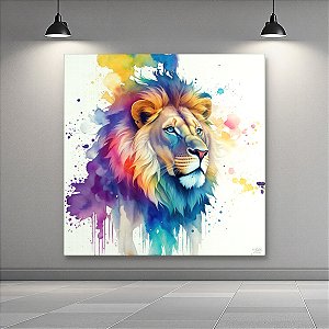 Quadro Decorativo Leão Colorido Aquarela Arte Abstrata Moderna 6185